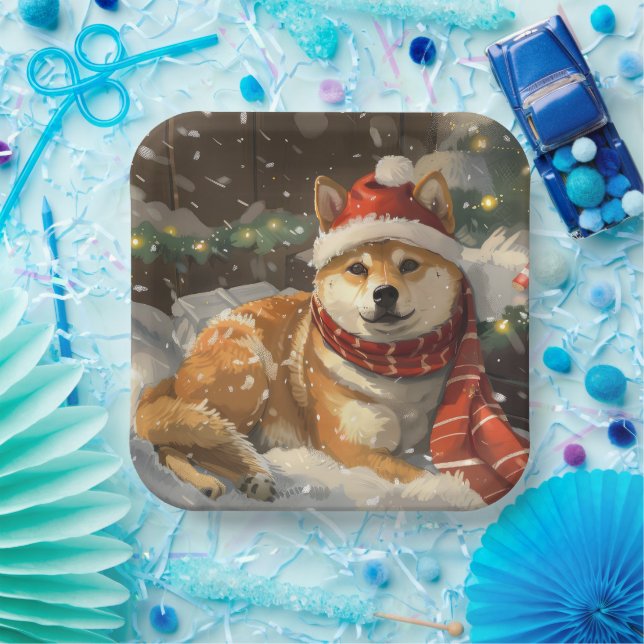 Shiba Inu Dog Christmas Festive Paper Plate (Party)