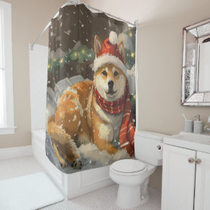 Shiba Inu Dog Christmas Festive Shower Curtain