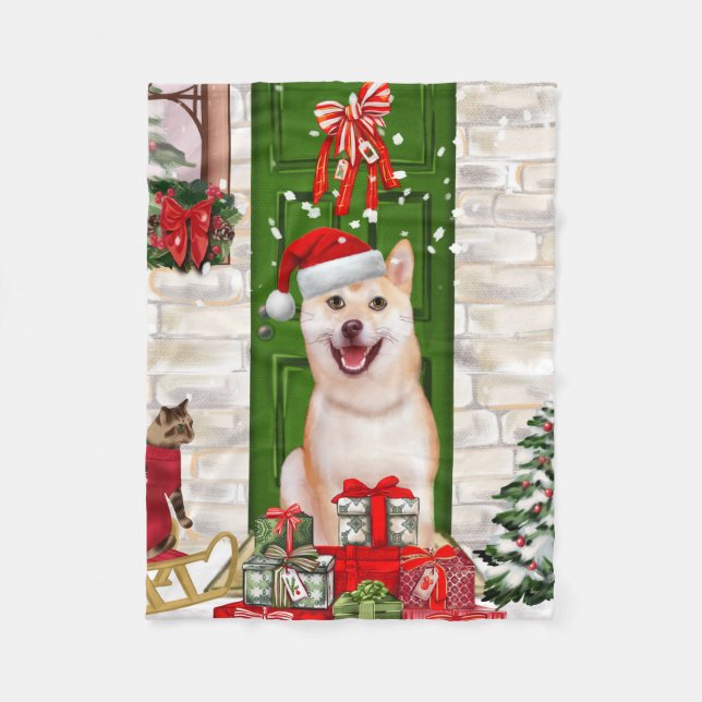 Shiba Inu Dog Christmas  Fleece Blanket (Front)