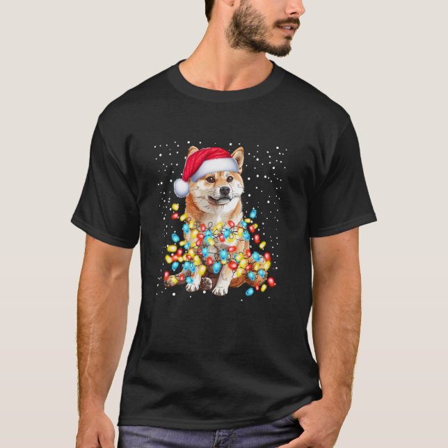 Shiba Inu Dog Christmas Lights Funny Pajama Puppy  T-Shirt (Front)
