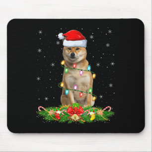 Shiba Inu Dog Christmas Lights Funny Santa Hat Xma Mouse Mat