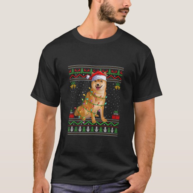 Shiba Inu Dog Christmas Lights Santa Ugly Sweater  (Front)
