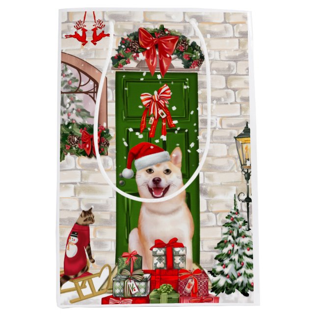 Shiba Inu Dog Christmas  Medium Gift Bag (Front)