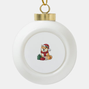 Shiba Inu Dog Christmas Outfits Santa Hat Dog Xmas Ceramic Ball Christmas Ornament