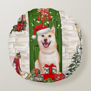 Shiba Inu Dog Christmas Round Cushion