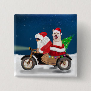 Shiba Inu Dog Christmas Santa Claus 15 Cm Square Badge