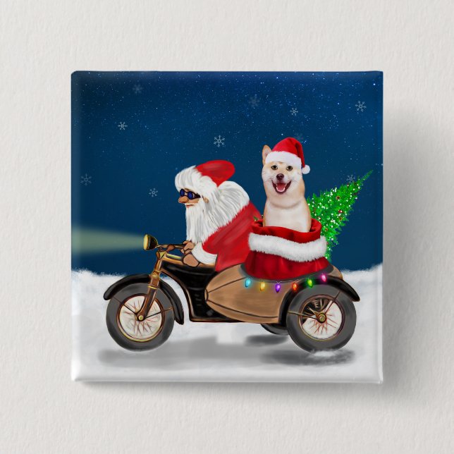 Shiba Inu Dog Christmas Santa Claus   15 Cm Square Badge (Front)