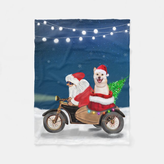 Shiba Inu Dog Christmas Santa Claus   Fleece Blanket (Front)