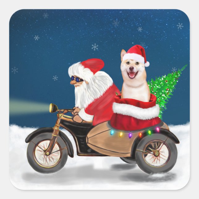Shiba Inu Dog Christmas Santa Claus   Square Sticker (Front)