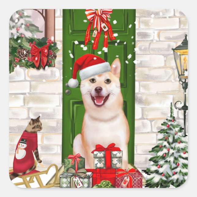 Shiba Inu Dog Christmas  Square Sticker (Front)