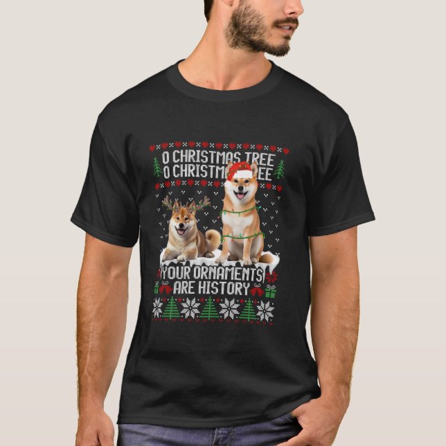 Shiba Inu Dog Christmas Tree Lights Puppy Dog Love T-Shirt (Front)