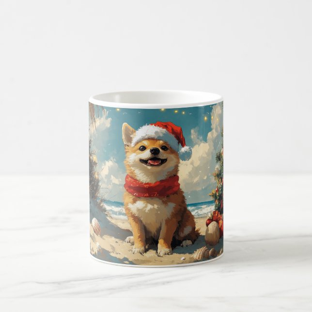 Shiba Inu Dog Christmas Vintage Beach Coffee Mug (Center)