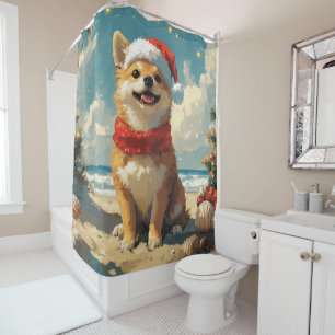 Shiba Inu Dog Christmas Vintage Beach Shower Curtain