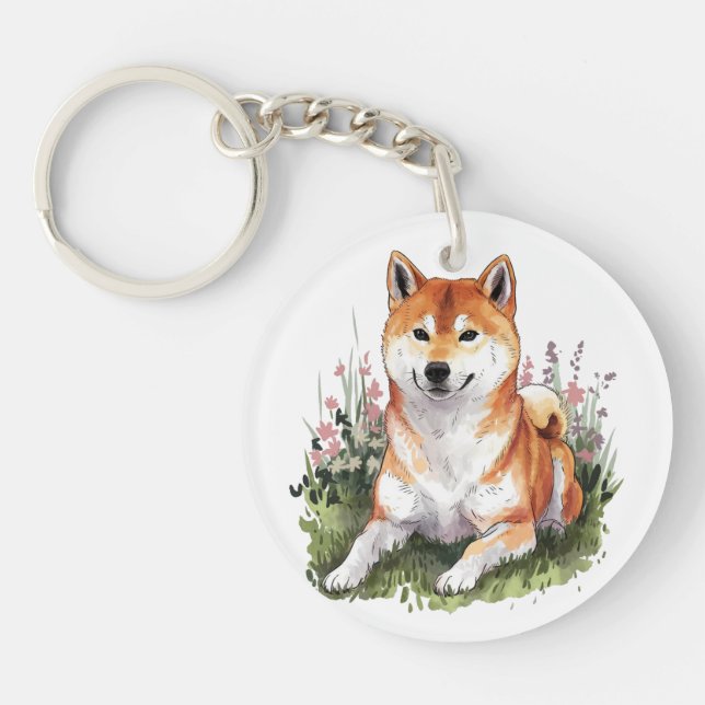 Shiba Inu Dog Colourful Keychain Watercolor Art (Front)