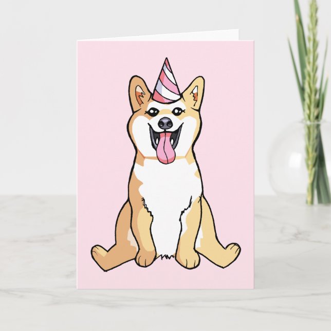 Shiba Inu Dog Drawing Happy Birthday Card (Front)