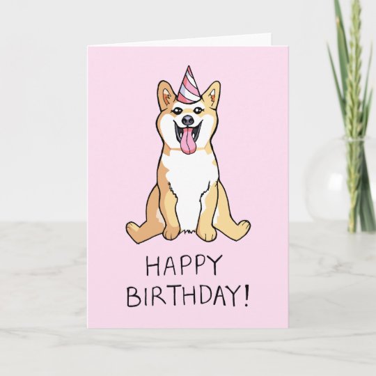 Shiba Inu Dog Drawing Happy Birthday Card Zazzle Co Uk