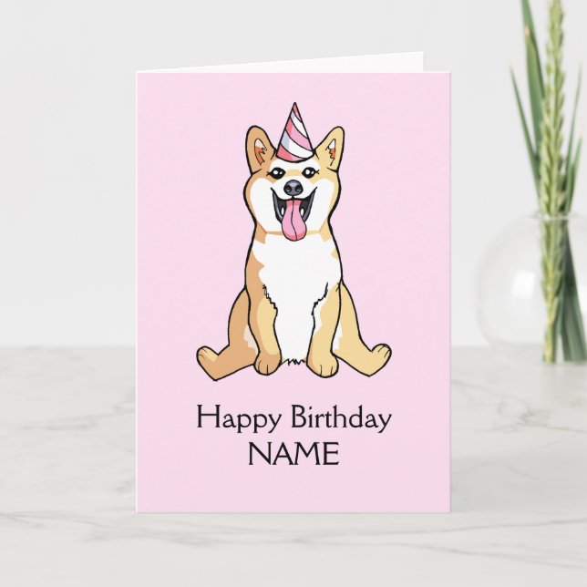 Shiba Inu Dog Drawing Happy Birthday Template (Front)