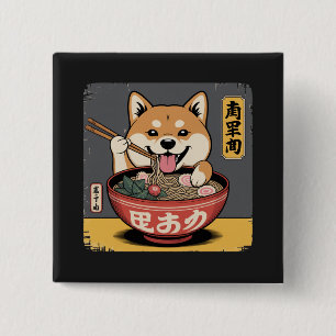Shiba Inu Dog Eating Ramen 15 Cm Square Badge