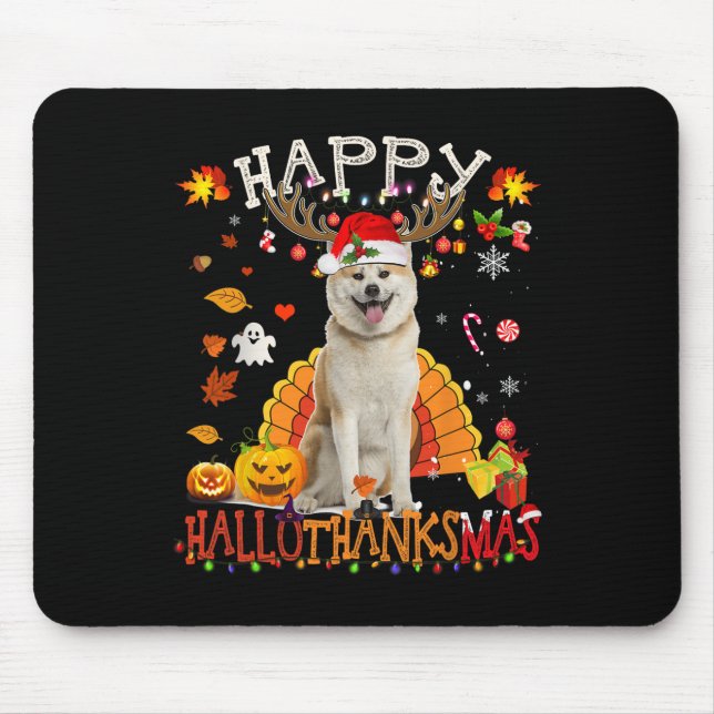Shiba Inu Dog Halloween Christmas Dog Happy Hallot Mouse Mat (Front)