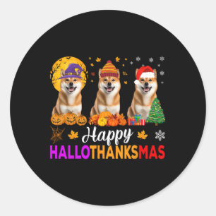 Shiba Inu Dog Halloween Christmas Hallothanksmas 1 Classic Round Sticker