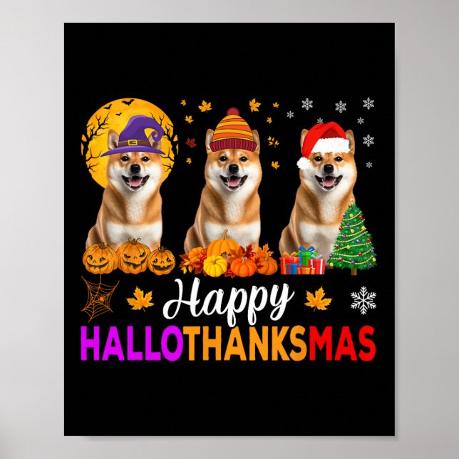 Shiba Inu Dog Halloween Christmas Hallothanksmas 1 Poster (Front)