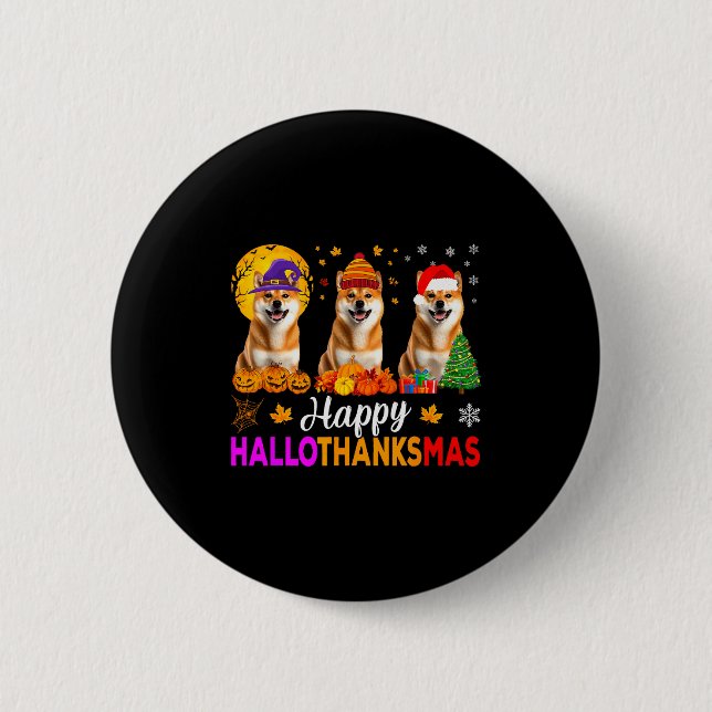 Shiba Inu Dog Halloween Christmas Hallothanksmas  6 Cm Round Badge (Front)
