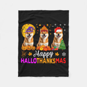 Shiba Inu Dog Halloween Christmas Hallothanksmas Fleece Blanket