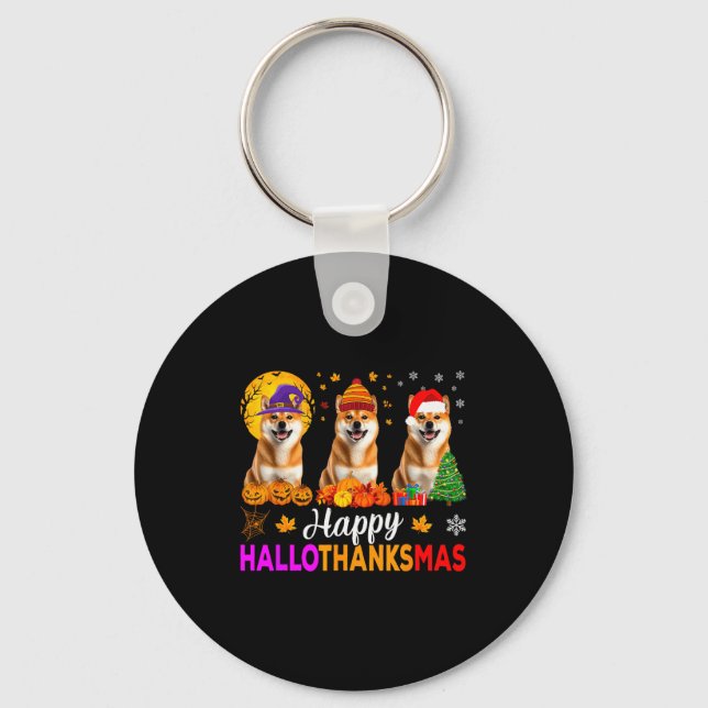 Shiba Inu Dog Halloween Christmas Hallothanksmas  Key Ring (Front)