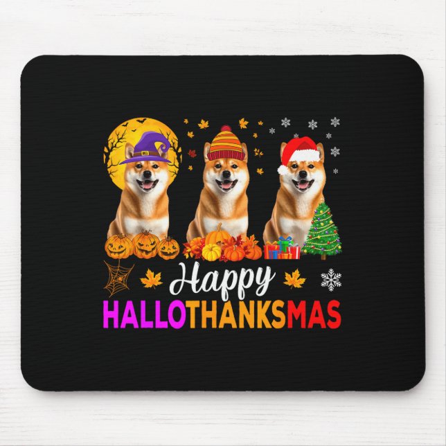 Shiba Inu Dog Halloween Christmas Hallothanksmas  Mouse Mat (Front)