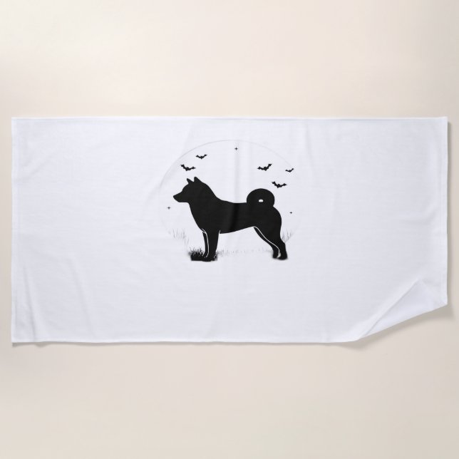 Shiba Inu Dog – Halloween Moon Silhouette Oversize Beach Towel (Front)