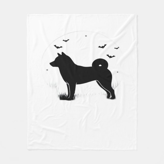 Shiba Inu Dog – Halloween Moon Silhouette Oversize Fleece Blanket (Front)