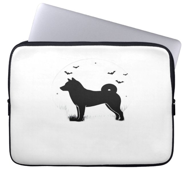 Shiba Inu Dog – Halloween Moon Silhouette Oversize Laptop Sleeve (Front)