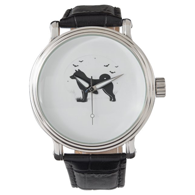 Shiba Inu Dog – Halloween Moon Silhouette Oversize Watch (Front)