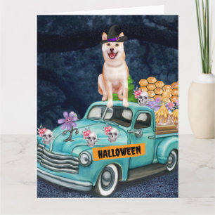 Shiba Inu Dog Halloween Truck Scary Night  Card