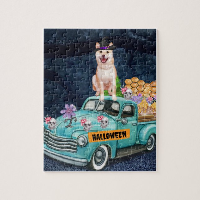 Shiba Inu Dog Halloween Truck Scary Night   Jigsaw Puzzle (Vertical)