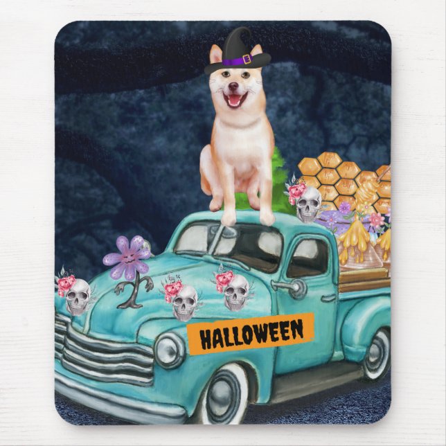 Shiba Inu Dog Halloween Truck Scary Night  Mouse Mat (Front)
