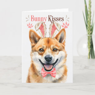 Shiba Inu Dog in Bunny Ears for Easter Holiday Card