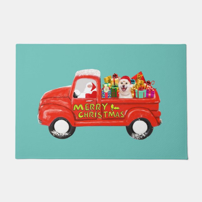 Shiba Inu Dog in Christmas Delivery Truck Doormat (Front)