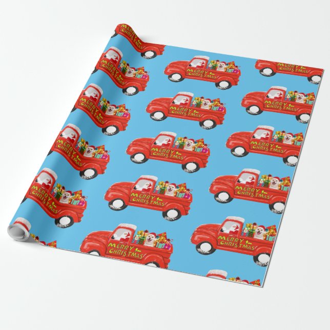 Shiba inu Dog in Christmas Delivery Truck Wrapping Paper (Unrolled)