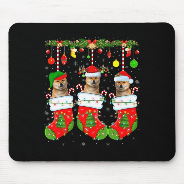 Shiba Inu Dog In Christmas Socks Funny Dog Xmas Pa Mouse Mat (Front)