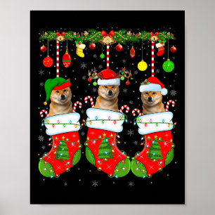 Shiba Inu Dog In Christmas Socks Funny Dog Xmas Pa Poster