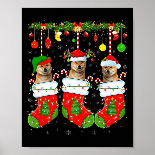 Shiba Inu Dog In Christmas Socks Funny Dog Xmas Pa Poster (Front)