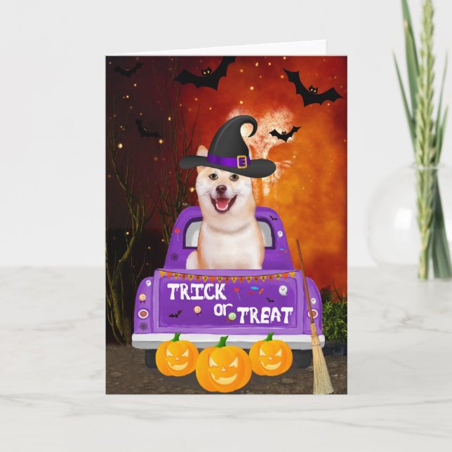 shiba inu Dog in Halloween Truck Card (Front)