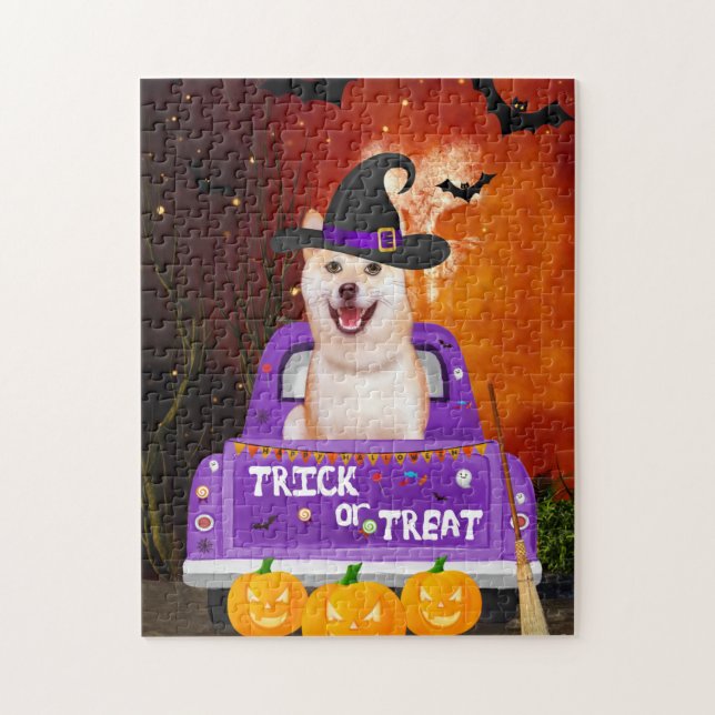 shiba inu Dog in Halloween Truck Jigsaw Puzzle (Vertical)