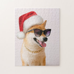 Shiba Inu dog in Santa Claus red hats Jigsaw Puzzle