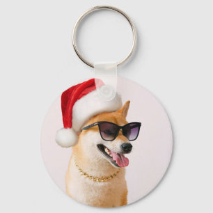 Shiba Inu dog in Santa Claus red hats Key Ring
