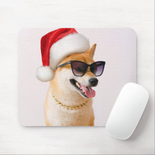 Shiba Inu dog in Santa Claus red hats Mouse Mat