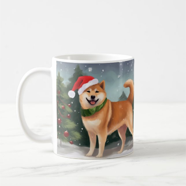 Shiba Inu Dog in Snow Christmas Coffee Mug (Left)
