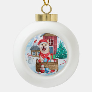 Shiba Inu Dog In snow Christmas Dog House Ceramic Ball Christmas Ornament
