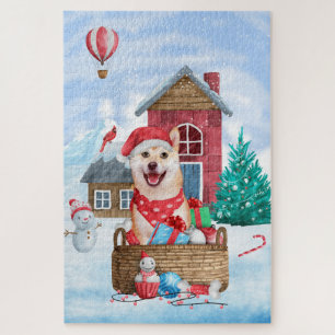 Shiba Inu Dog In snow Christmas  Jigsaw Puzzle